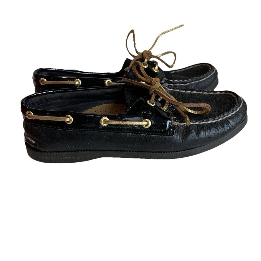 Sperry Top Sider Womens Black Sparkle Patent Leather Boat Shoes SZ  6 Preppy Y2K - Picture 3 of 8